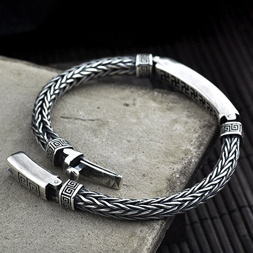 Men's Sterling Silver Buddhist Totem Chain Bracelet