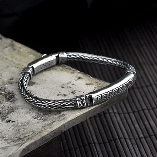 Men's Sterling Silver Buddhist Totem Chain Bracelet