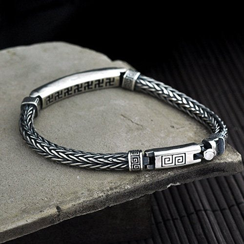 Men's Sterling Silver Buddhist Totem Chain Bracelet