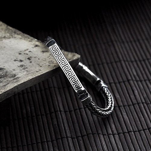 Men's Sterling Silver Buddhist Totem Chain Bracelet