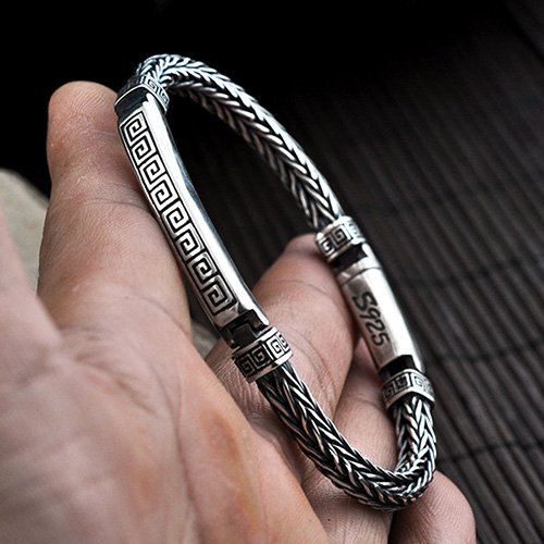 Men's Sterling Silver Buddhist Totem Chain Bracelet