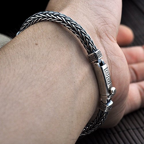 Men's Sterling Silver Buddhist Totem Chain Bracelet