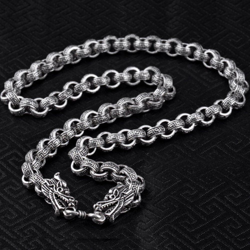 8 mm Men's Sterling Silver Dragon Heads Rolo Chain 20"-24"