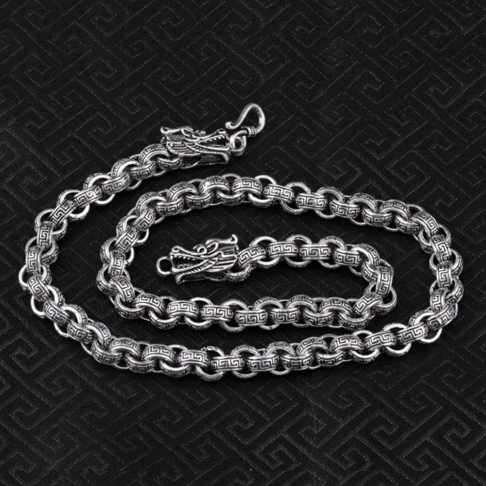 8 mm Men's Sterling Silver Dragon Heads Rolo Chain 20"-24"