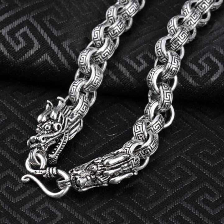 8 mm Men's Sterling Silver Dragon Heads Rolo Chain 20"-24"