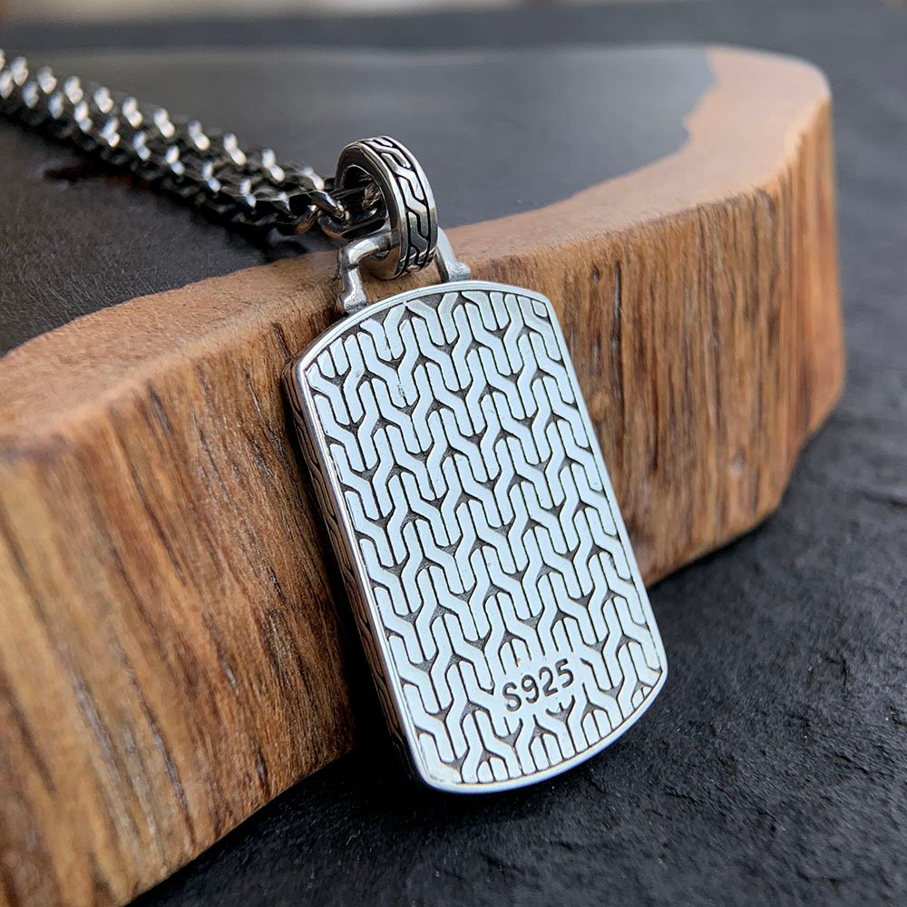 Men's Sterling Silver Chain Pattern Tag Necklace