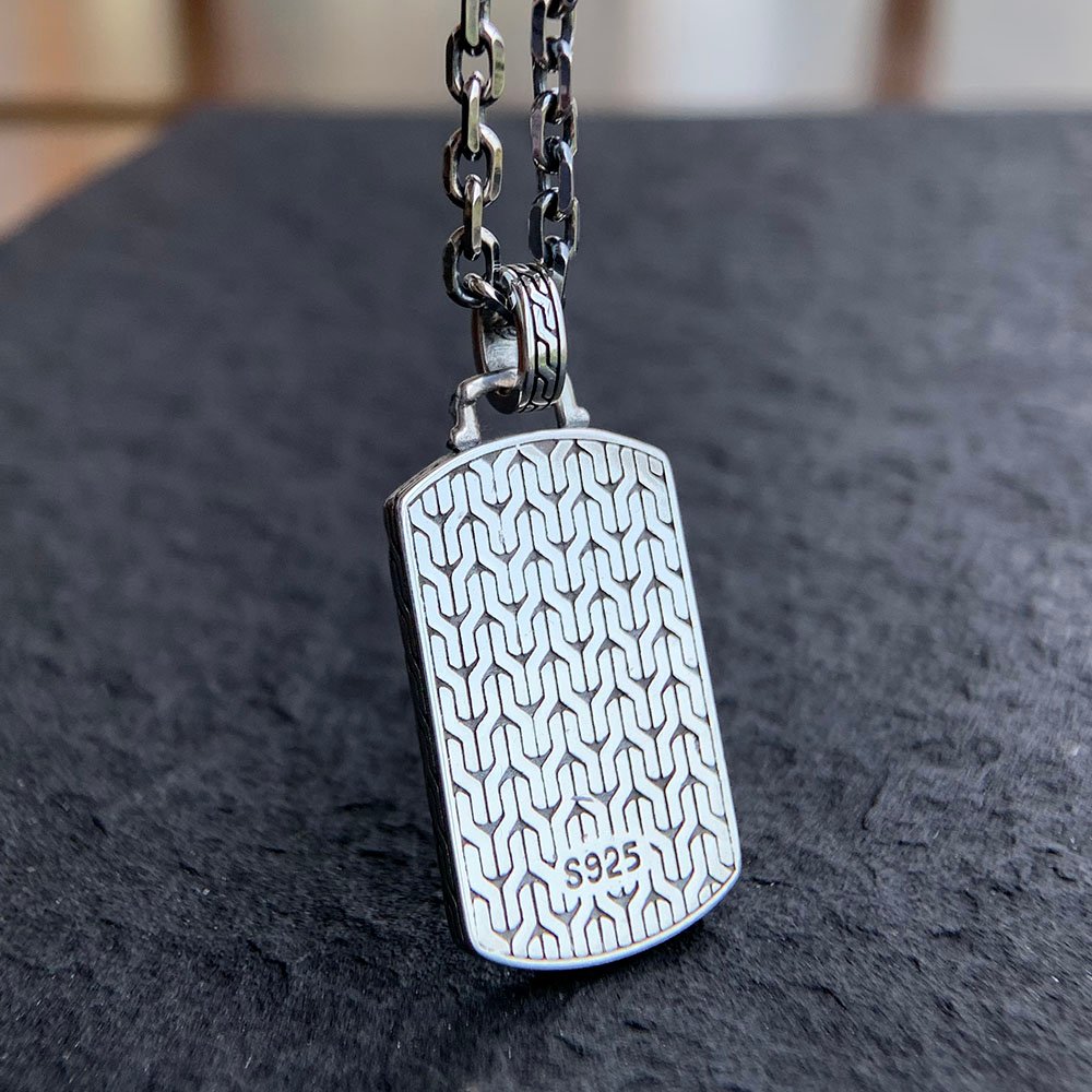 Men's Sterling Silver Chain Pattern Tag Necklace