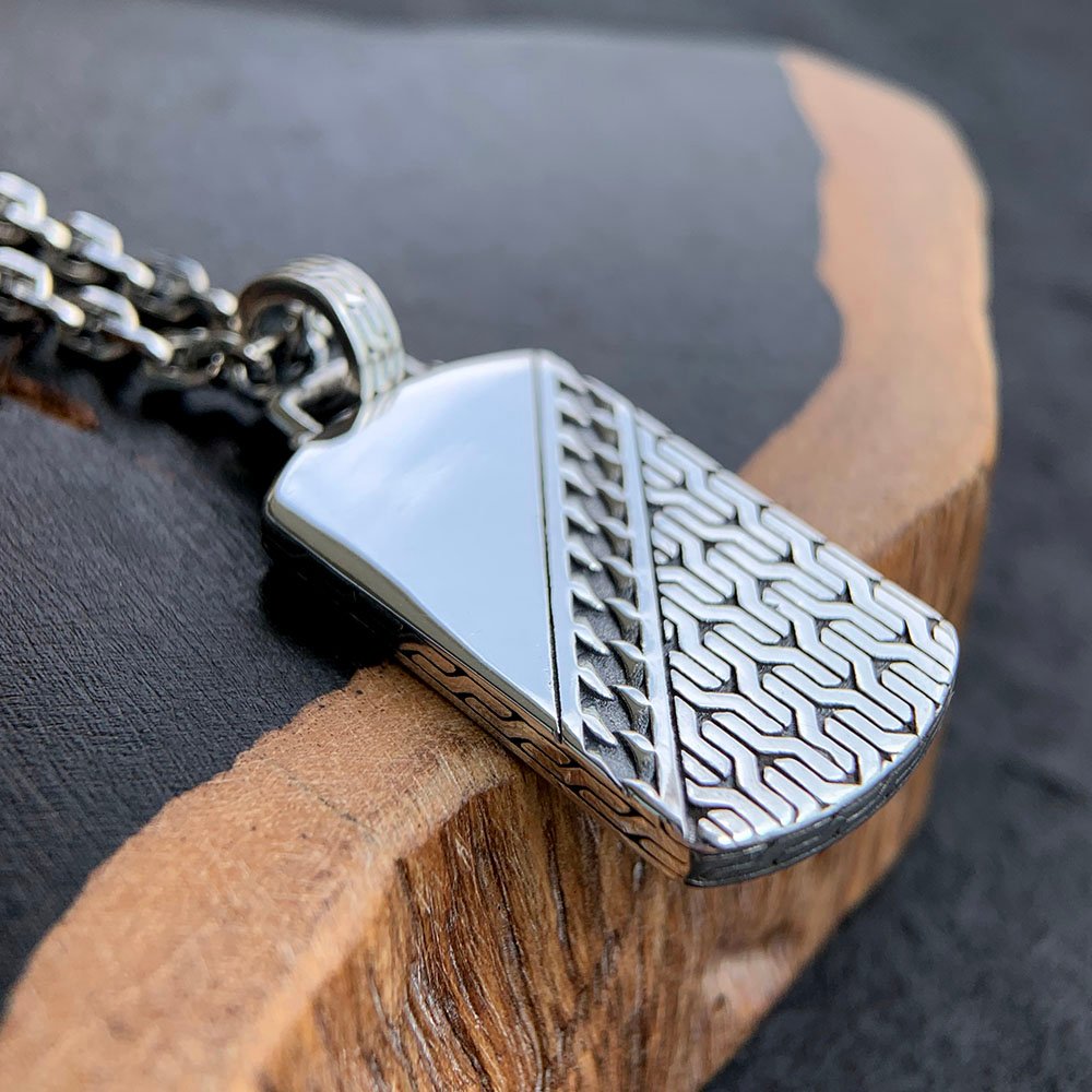 Men's Sterling Silver Chain Pattern Tag Necklace