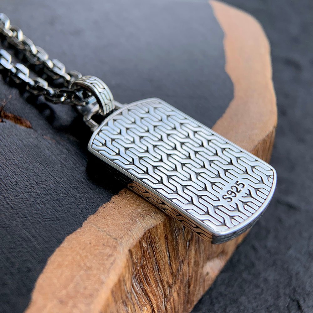 Men's Sterling Silver Chain Pattern Tag Necklace