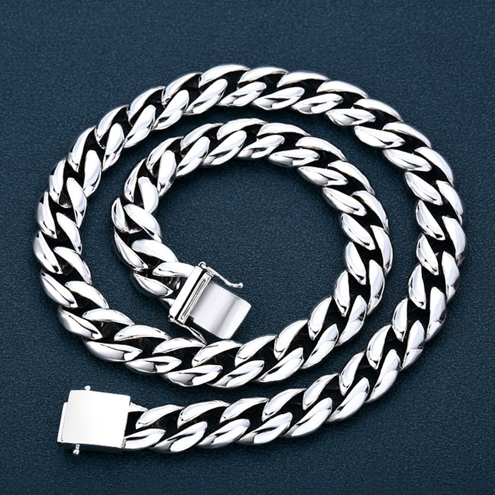 12 mm Men's Sterling Silver Chunky Cuban Chain 20"-26”