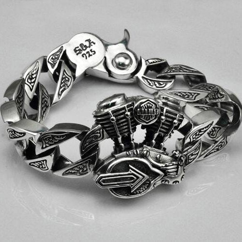 Men's Sterling Silver Chunky Engine Bracelet