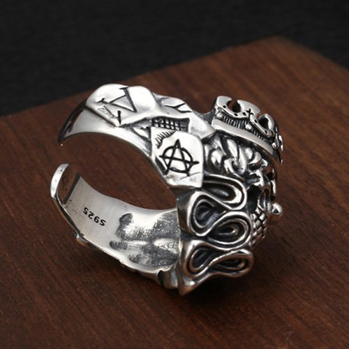 Men's Sterling Silver Clown Skull Ring