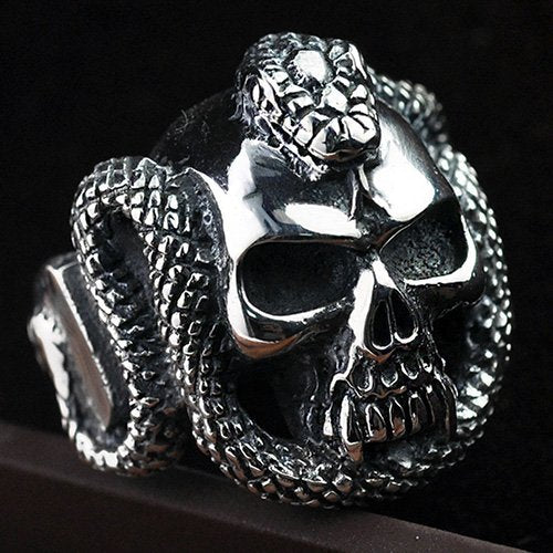 Men's Sterling Silver Cobra Skull Ring