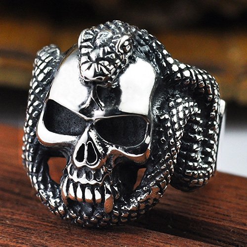 Men's Sterling Silver Cobra Skull Ring