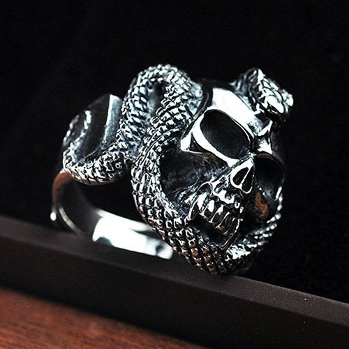 Men's Sterling Silver Cobra Skull Ring