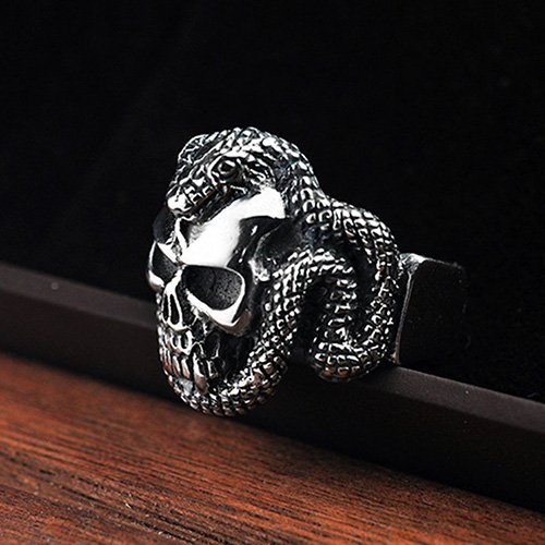 Men's Sterling Silver Cobra Skull Ring