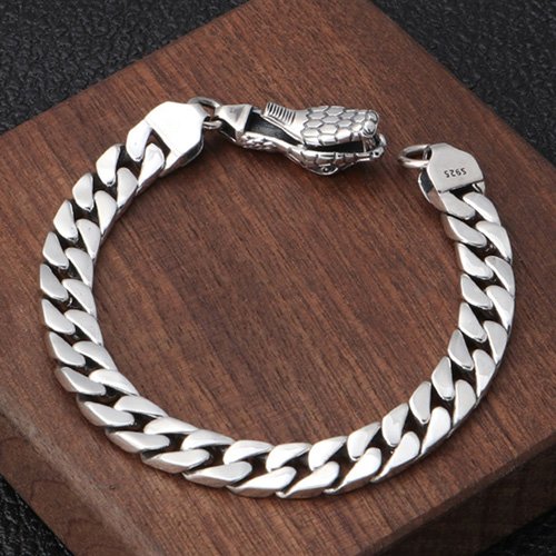 Men's Sterling Silver Cobra Skulls Curb Chain Bracelet