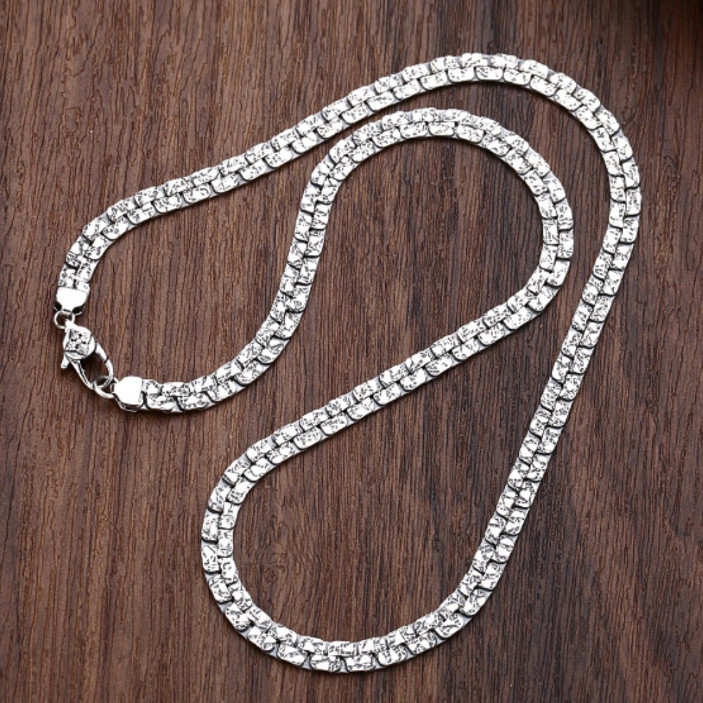 Men's Sterling Silver Craters Pattern Flat Chain