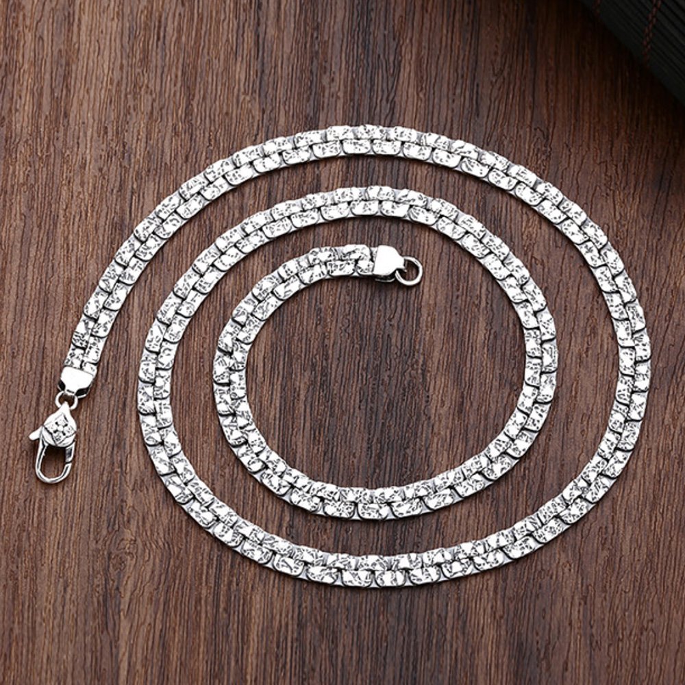 Men's Sterling Silver Craters Pattern Flat Chain