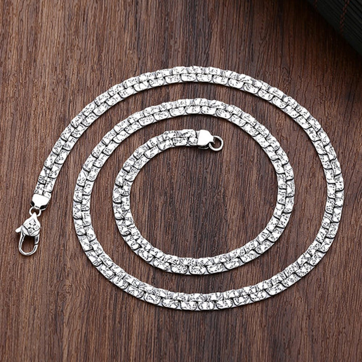 Men's Sterling Silver Craters Pattern Flat Chain