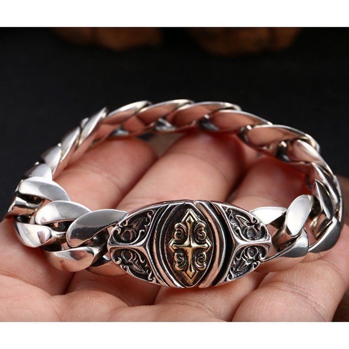 Men's Sterling Silver Cross Clasp Cuban Chain Bracelet