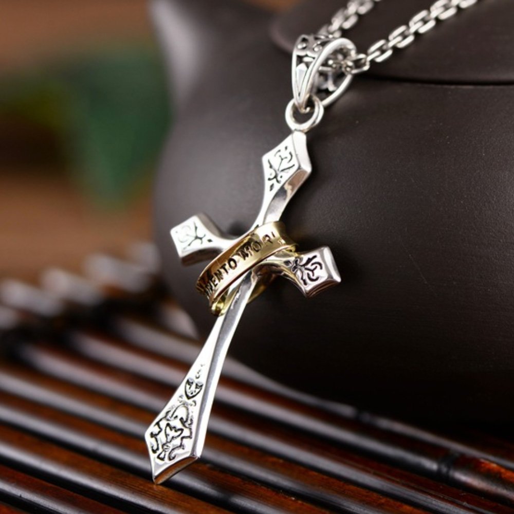 Men's Sterling Silver Lord's Prayer Cross Halo Pendant Necklace