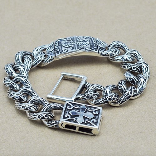 Men's Sterling Silver Cross Pattern Chain Bracelet