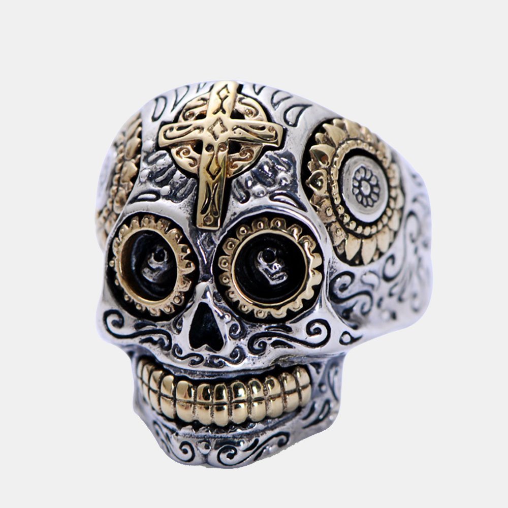 Men's Sterling Silver Sugar Skull Ring