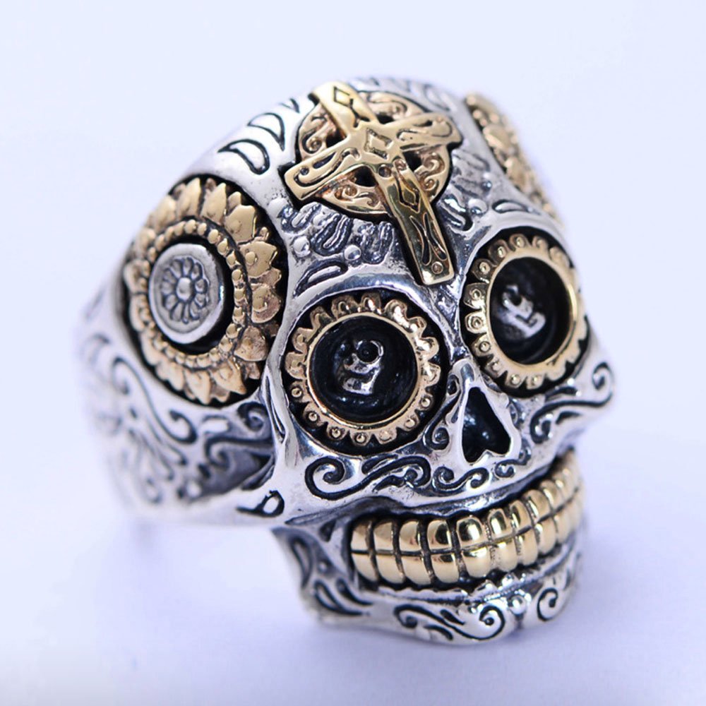 Men's Sterling Silver Sugar Skull Ring