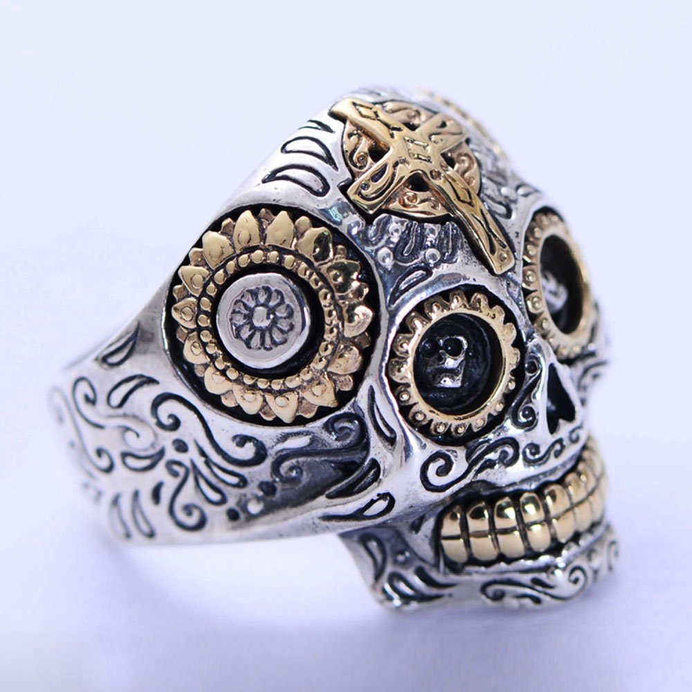 Men's Sterling Silver Sugar Skull Ring