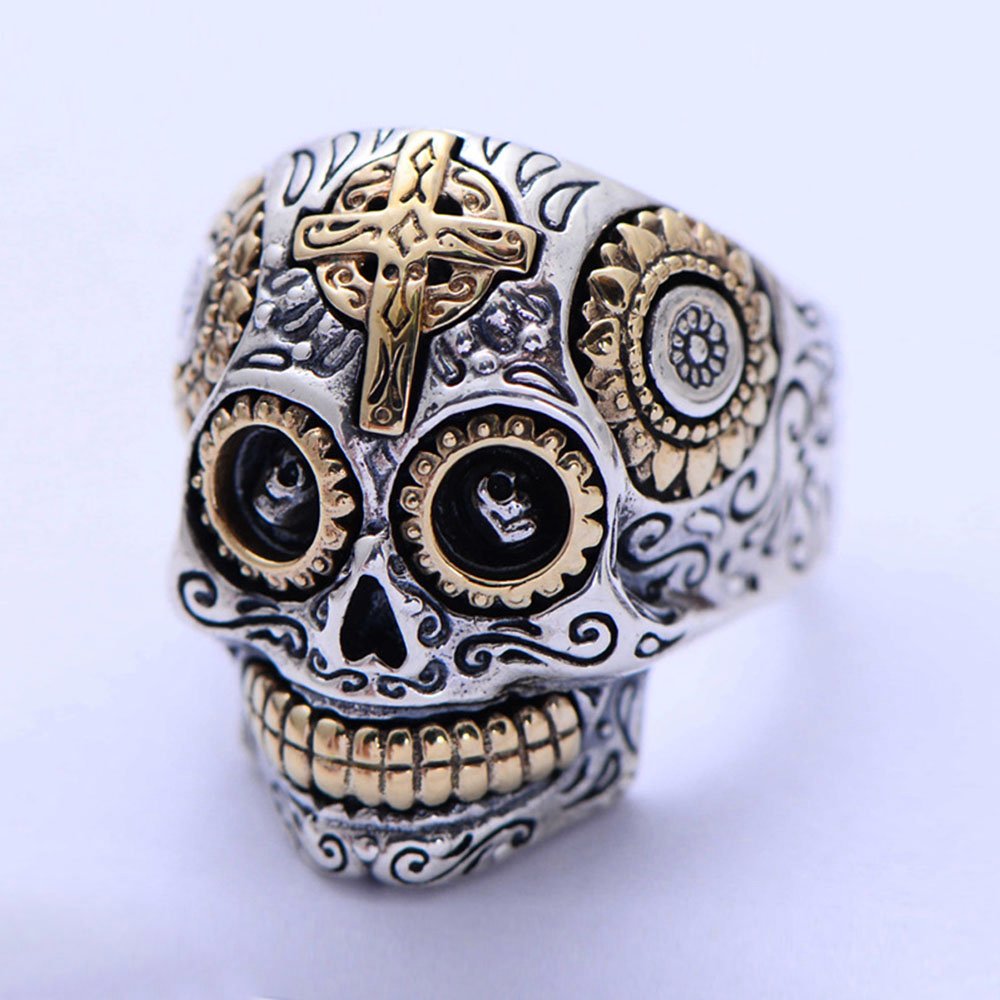 Men's Sterling Silver Cross Skull Ring