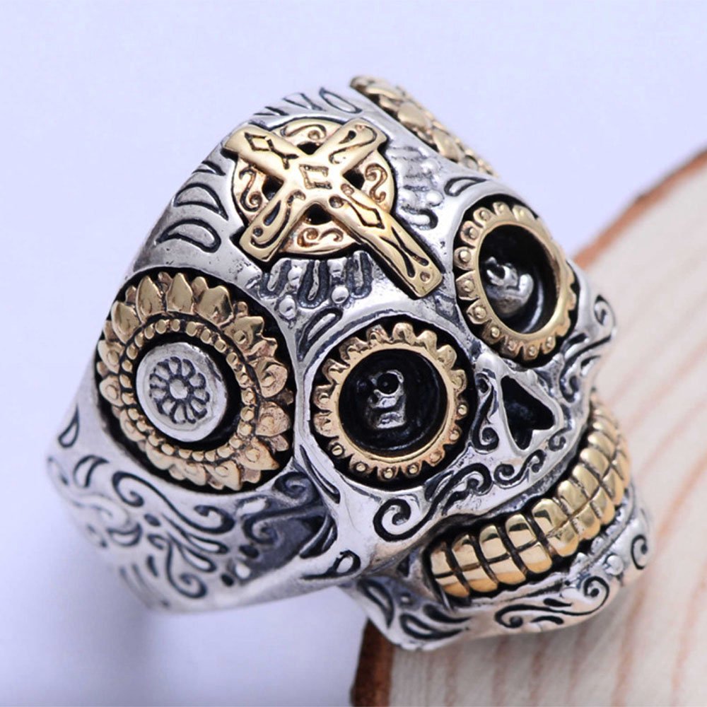 Men's Sterling Silver Sugar Skull Ring