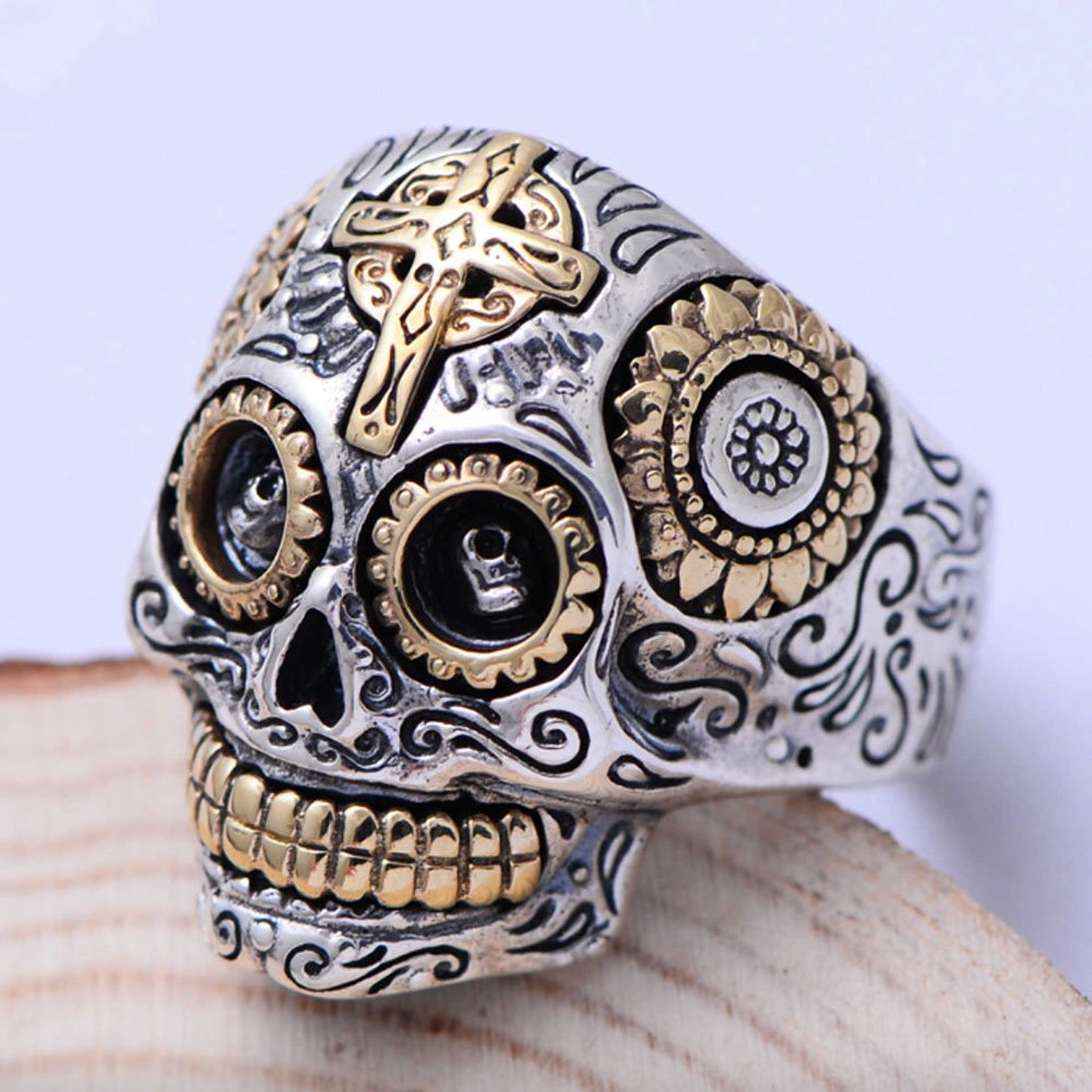 Men's Sterling Silver Sugar Skull Ring