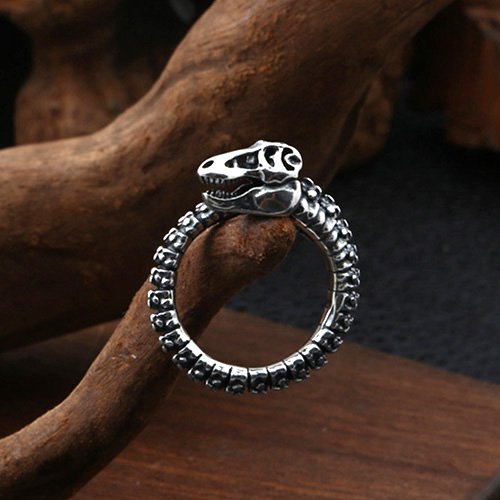 Men's Sterling Silver Dinosaur Skull Ring