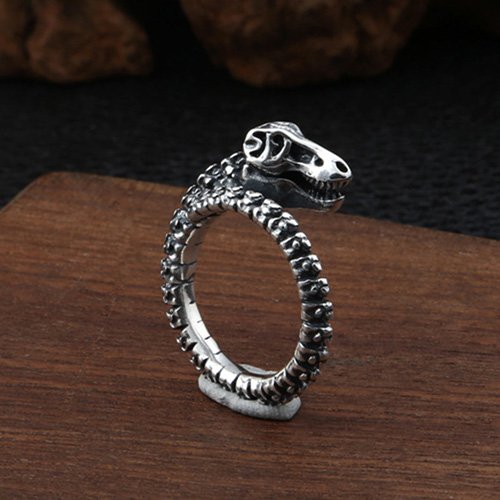 Men's Sterling Silver Dinosaur Skull Ring