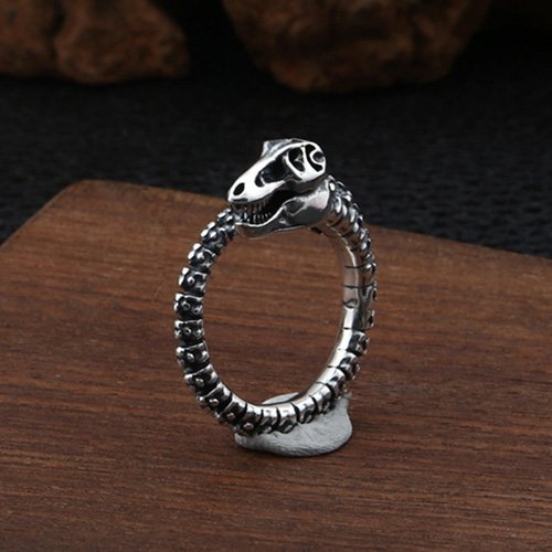 Men's Sterling Silver Dinosaur Skull Ring