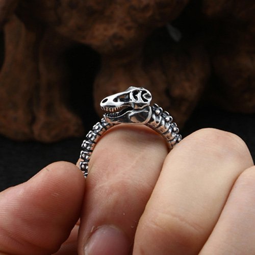 Men's Sterling Silver Dinosaur Skull Ring