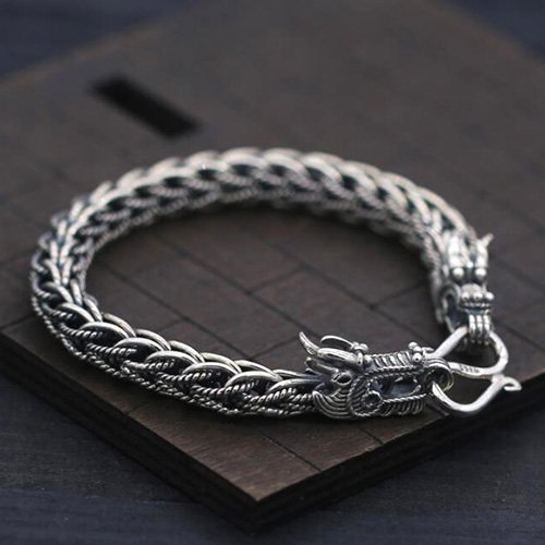 Men's Sterling Silver Dragon Chain Bracelet