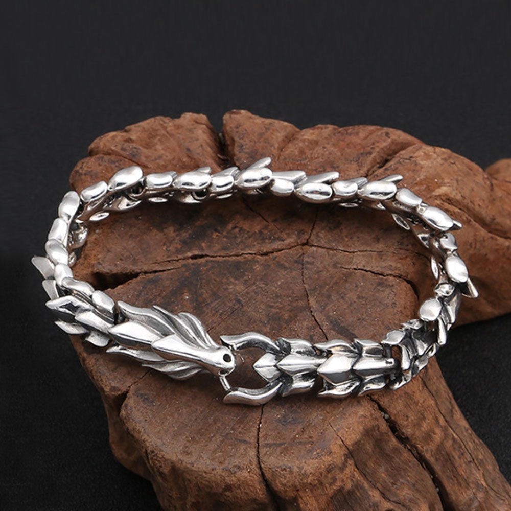 Men's Sterling Silver Dragon Chain Bracelet