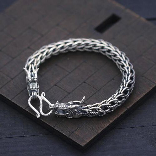 Men's Sterling Silver Dragon Chain Bracelet