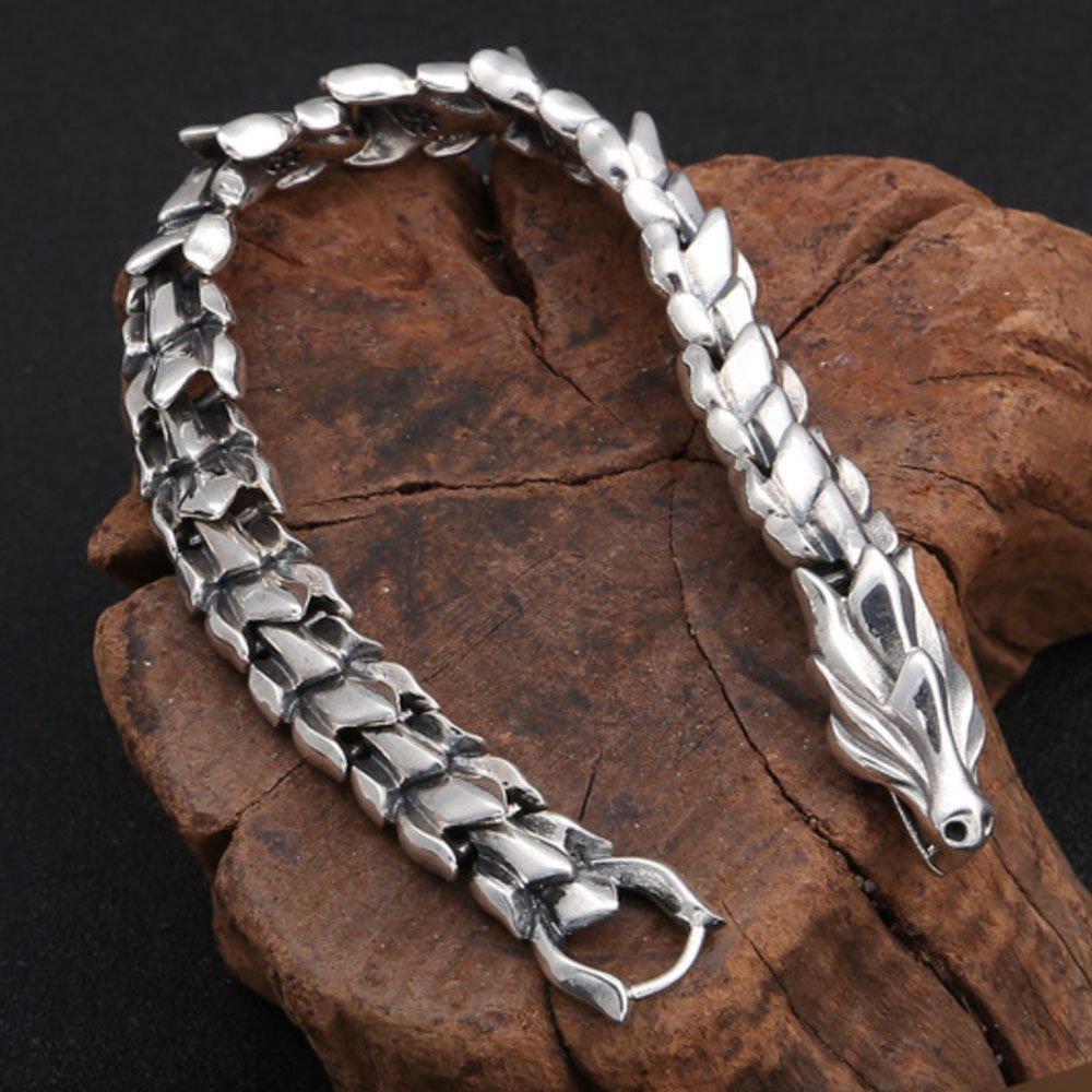 Men's Sterling Silver Dragon Bracelet | Solid 925 Silver Gift for