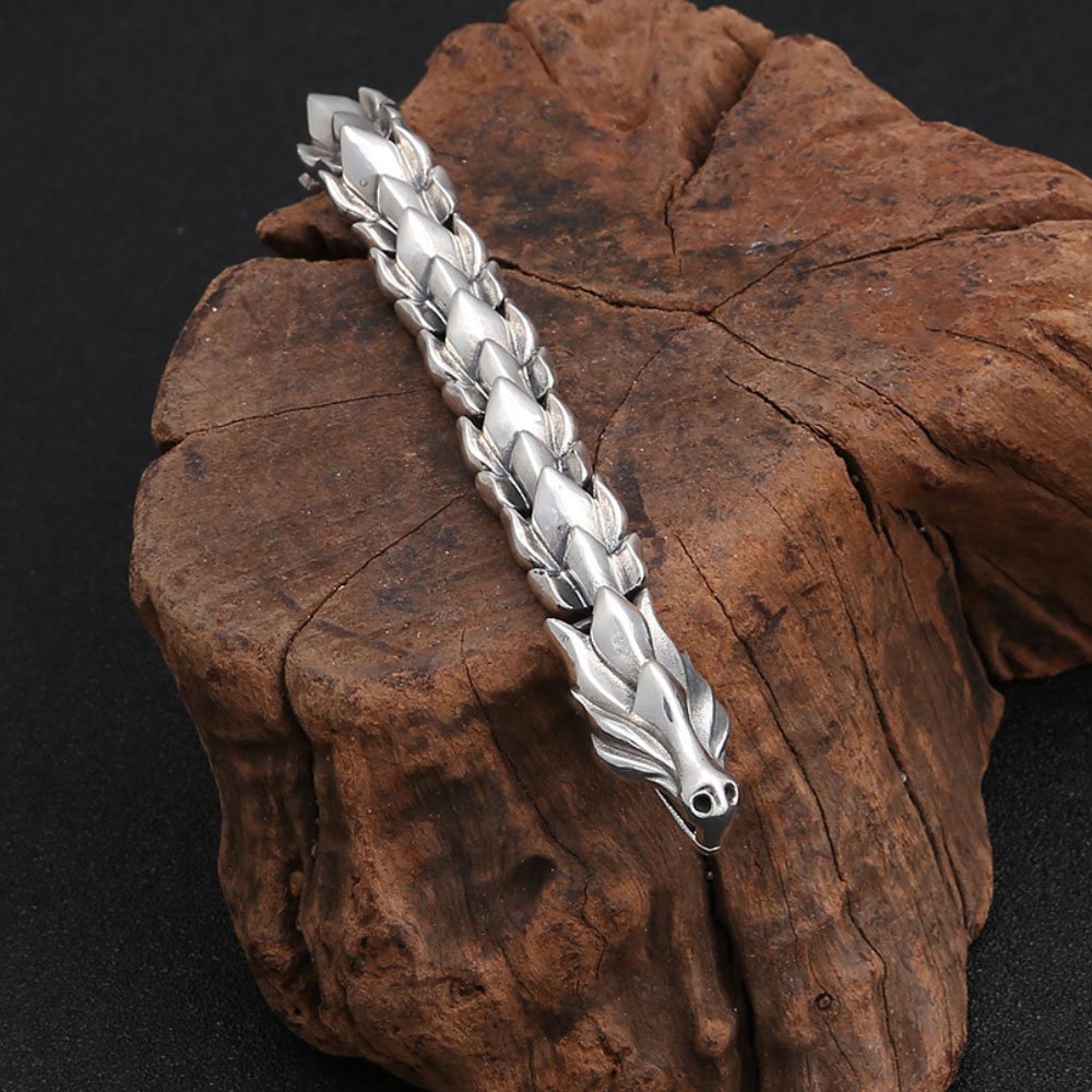 Men's Sterling Silver Dragon Chain Bracelet