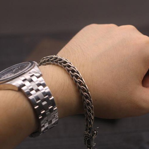 Men's Sterling Silver Dragon Chain Bracelet