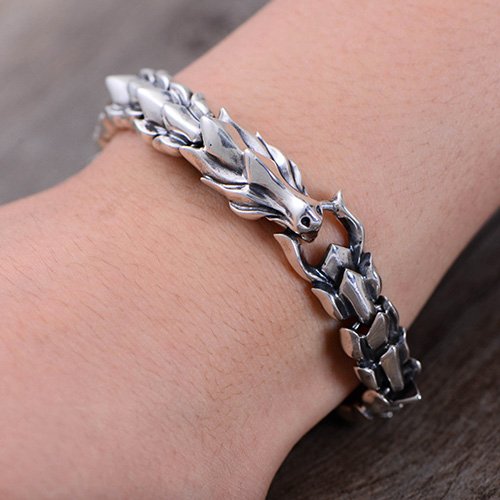 Men's Sterling Silver Dragon Chain Bracelet