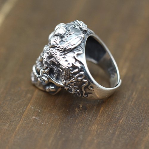 Men's Sterling Silver Dragon Skull Ring