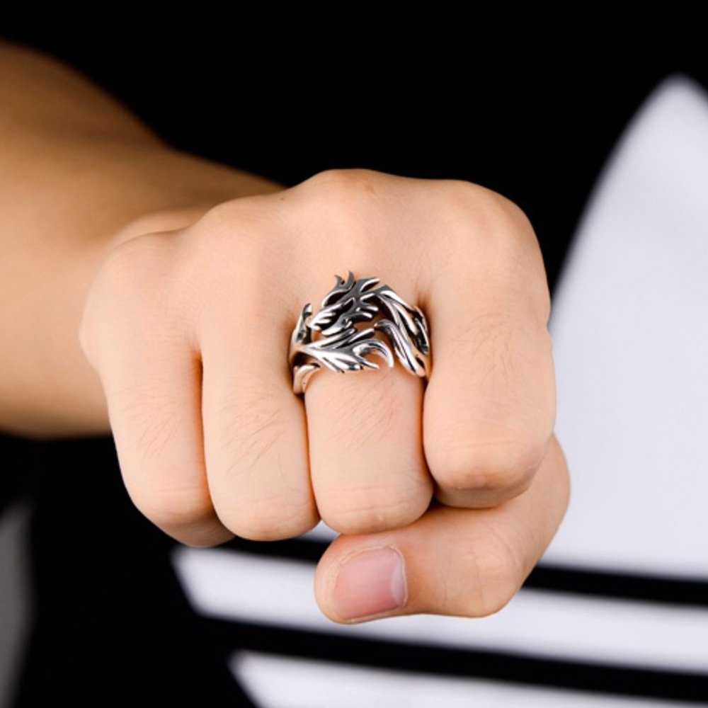 Men's Sterling Silver Dragon Wrap Ring