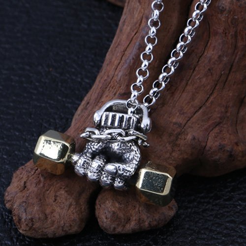 Men's Sterling Silver Dumbbell Hand Necklace