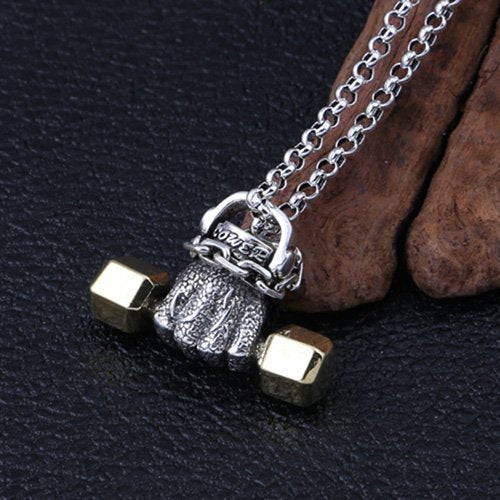 Men's Sterling Silver Dumbbell Hand Necklace