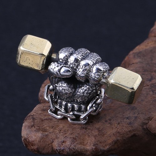 Men's Sterling Silver Dumbbell Hand Necklace