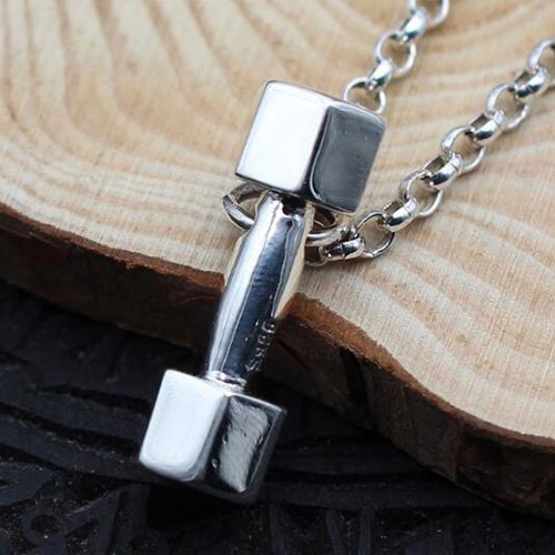 Men's Sterling Silver Dumbbell Pendant Necklace